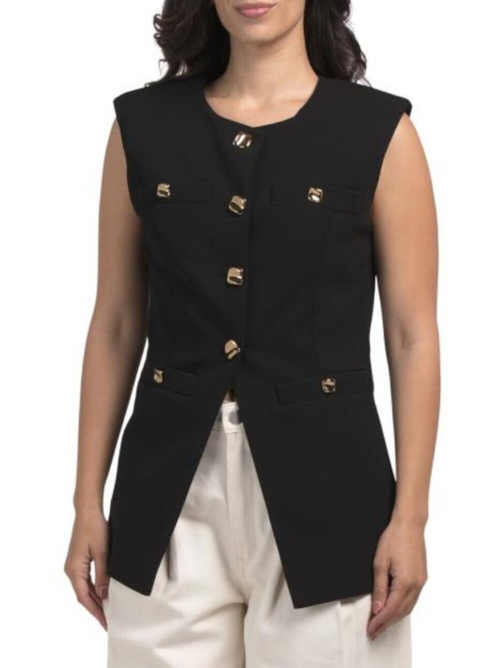 ENDLESS ROSE Gold Button Detail Long Vest